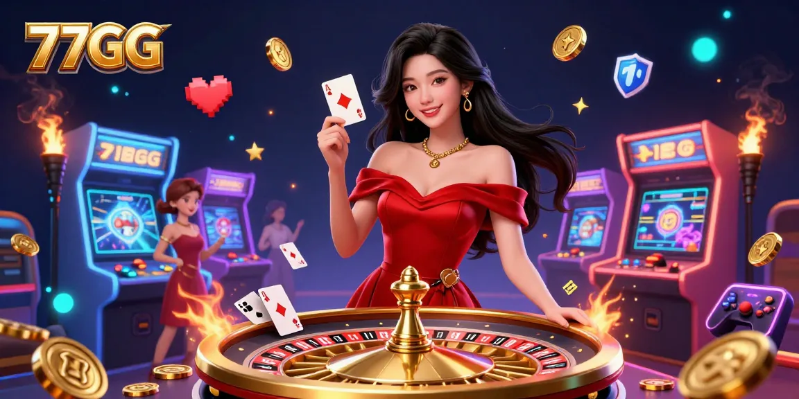 Experience exciting games at 77GG with a confident player beside a golden roulette wheel.