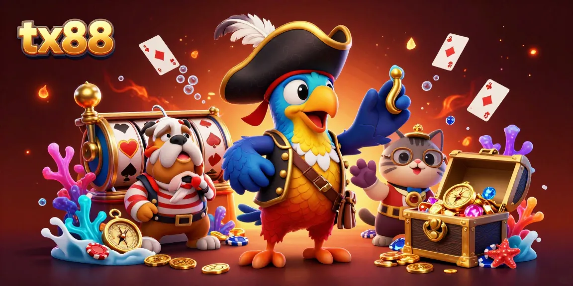 Experience thrilling gameplay with tx88 featuring pirate characters and vibrant casino elements.