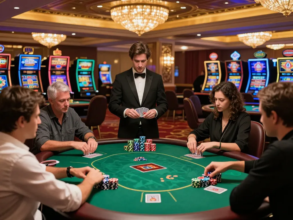 Players at VIN88 casino engage in an exciting poker game with colorful chips and cards.