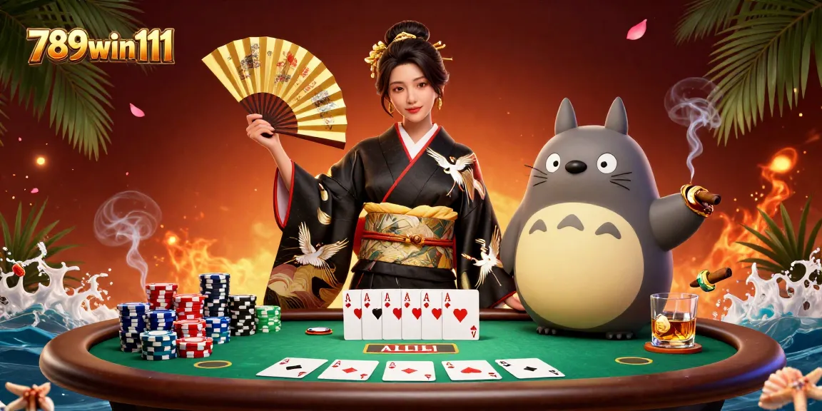Engage with 789win111 at a vibrant poker scene featuring dynamic characters and rich gaming elements.