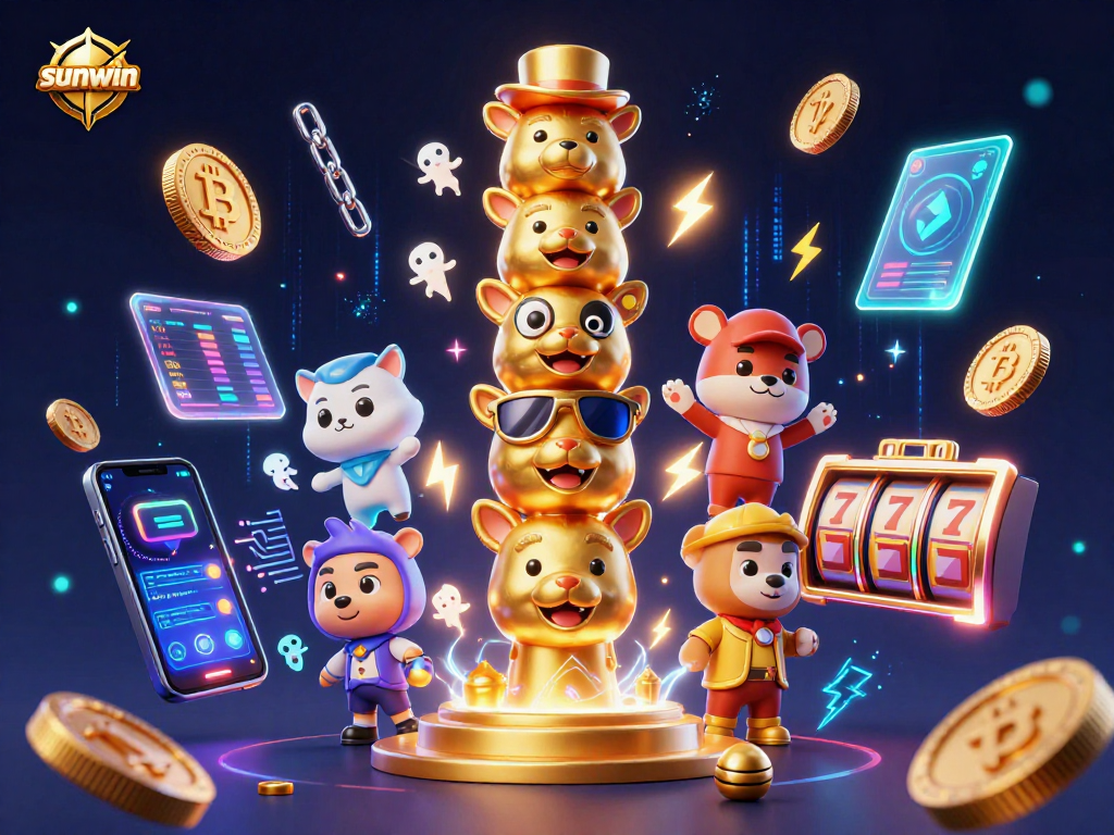 Spin the reels for big wins with the sunwin totem and glowing crypto elements.