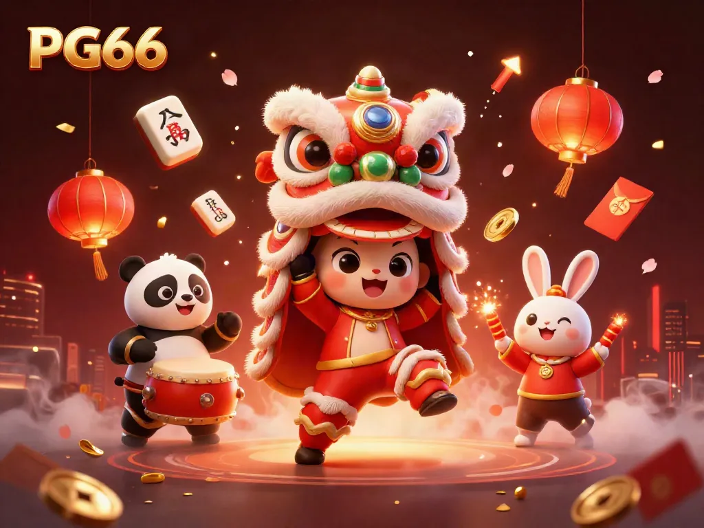 Play exciting games at PG66 with vibrant characters celebrating luck and fortune in this 3D illustration.