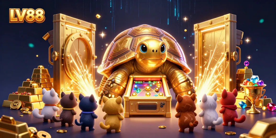 Experience thrilling gaming at LV88 with a golden tortoise pinball machine and treasures.