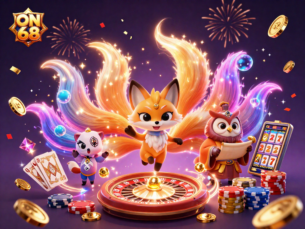 Experience gaming excitement at ON 68's casino with vibrant 3D illustration.