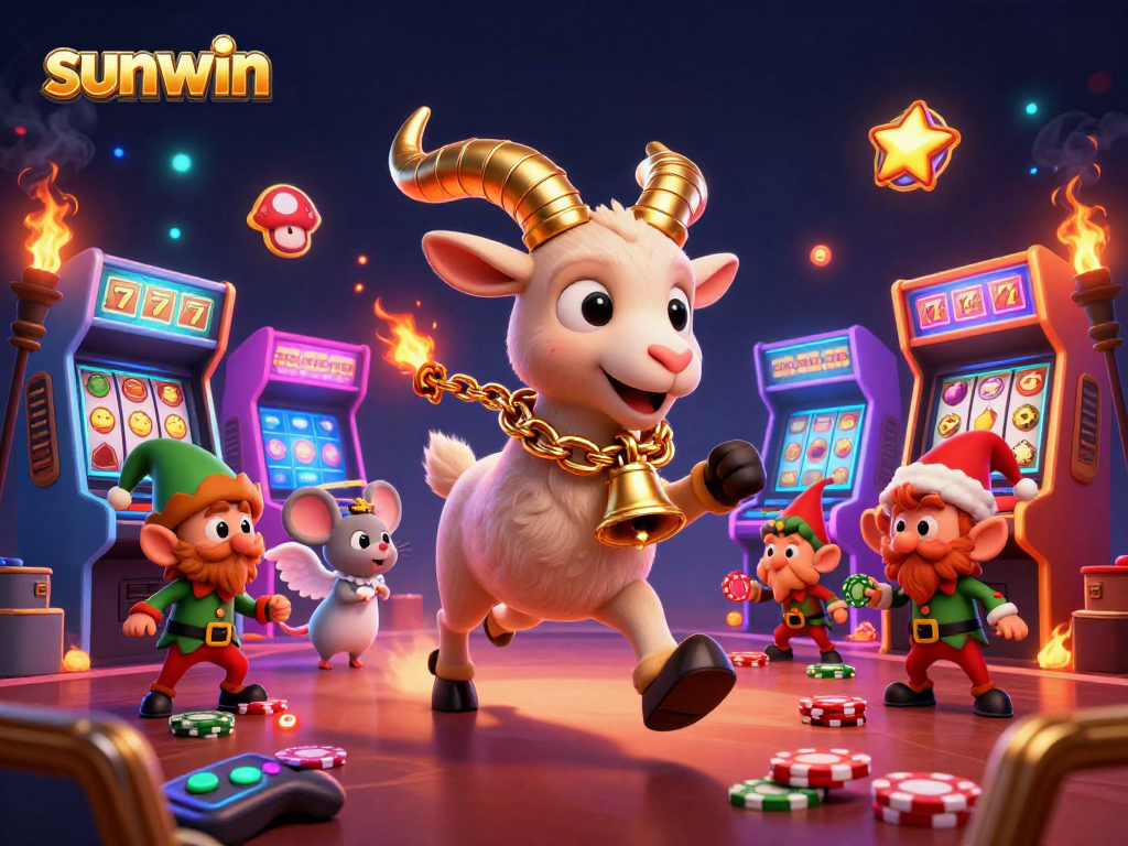 Experience thrilling gameplay at sunwin, featuring lively characters in a festive casino setting.