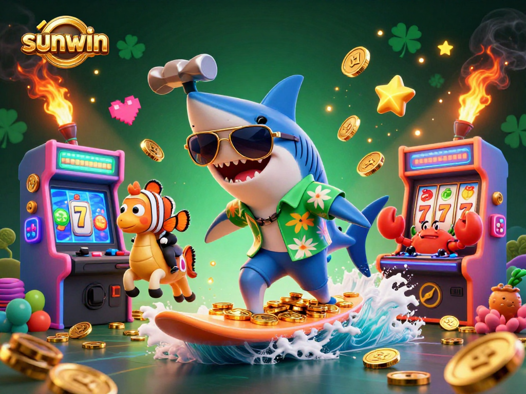 Join the sunwin adventure with our 3D casino characters celebrating wins on a gold coin wave.
