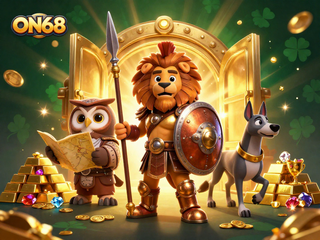 Experience thrilling gameplay with ON68, featuring premium gaming strategy elements in a vibrant 3D illustration.