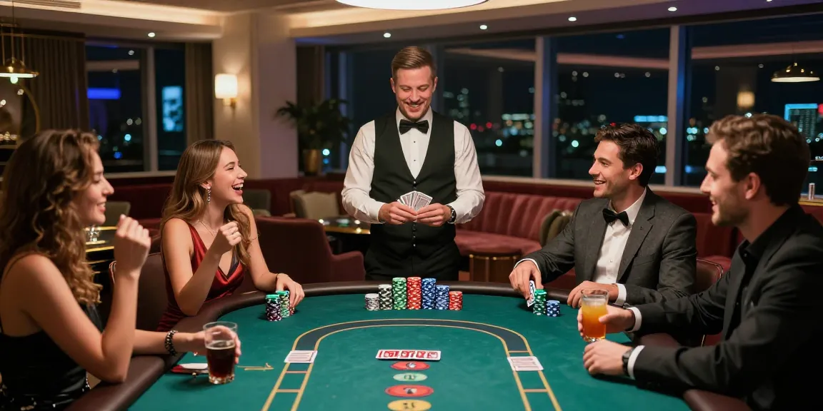 Winning moment at a vin88 casino poker table with friends celebrating their luck.