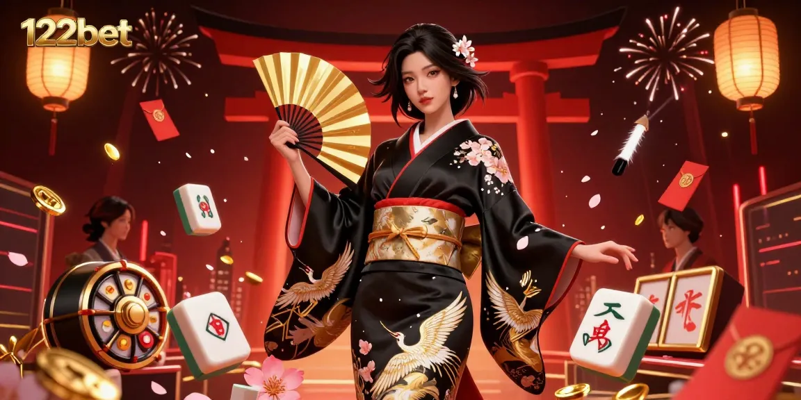 Experimente a emoção da 122bet através desta vibrante ilustração de cassino em 3D, apresentando uma mulher asiática cativante e elementos de jogo dinâmicos.