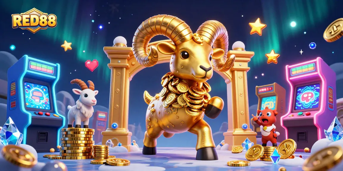 Join the excitement at RED88 as the golden ram charges through a vibrant gaming world.