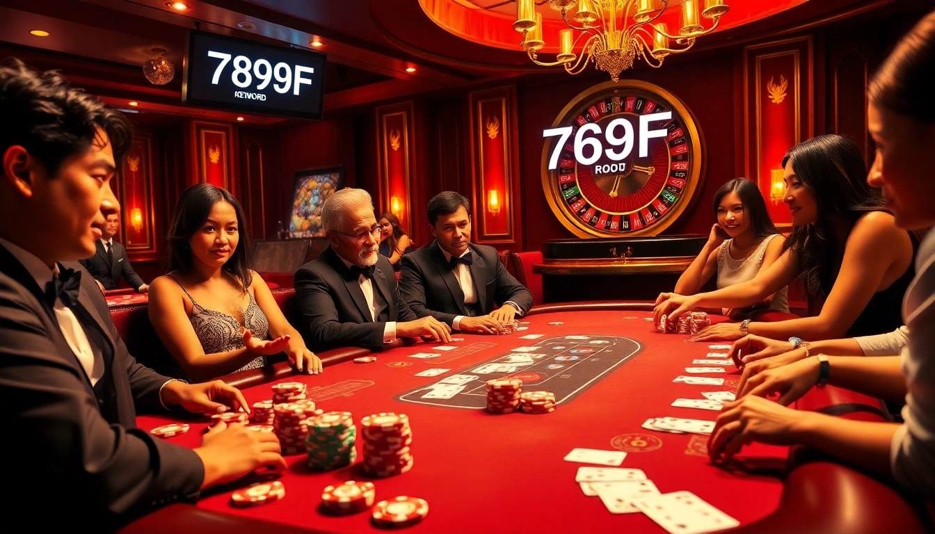 Players enjoying a thrilling poker game at 789f casino, surrounded by colorful chips and cards.