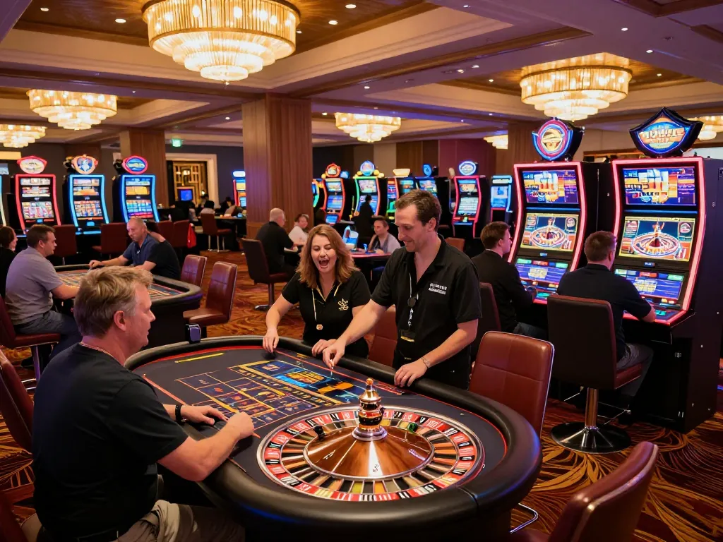 Players enjoying a thrilling sunwin roulette game in a vibrant casino atmosphere