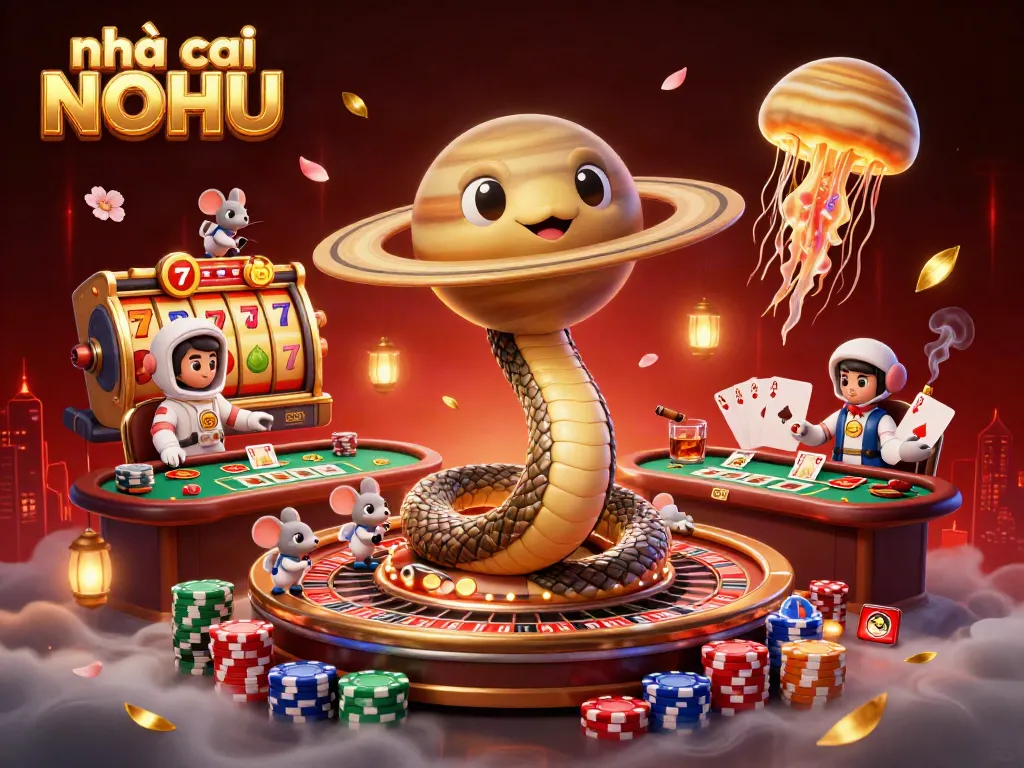Experience thrilling gameplay at nhà cái NOHU with vibrant cosmic casino scenes showcasing unique characters and game elements.
