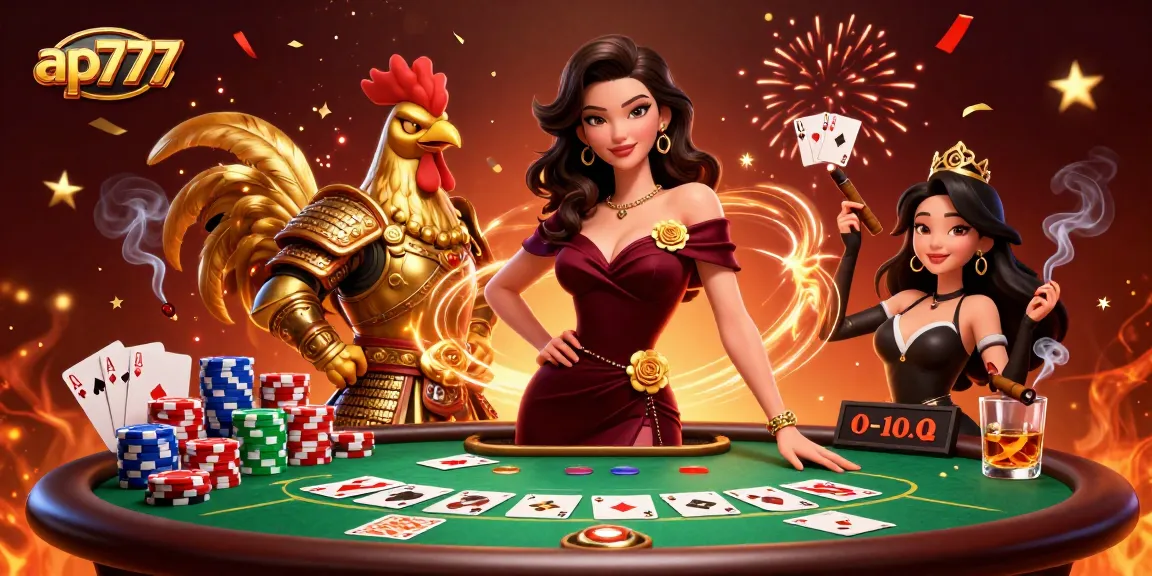 Ganhe grande com ap777 em uma emocionante mesa de poker com personagens glamourosos e elementos vibrantes de cassino.