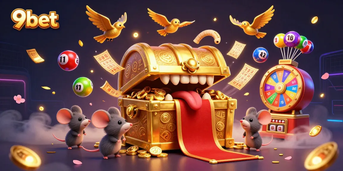 Engage in thrilling gameplay with 9bet's colorful lottery scene featuring captivating elements.