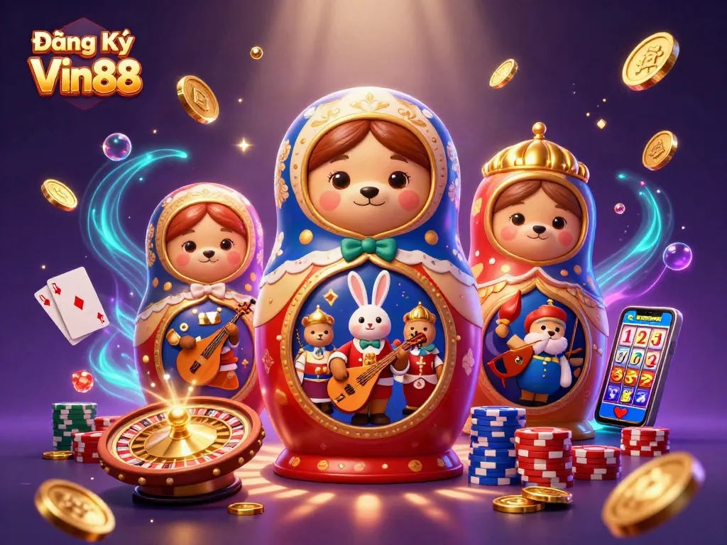 Experience Đăng Ký Vin88 with an engaging scene featuring dynamic casino elements and vibrant characters.