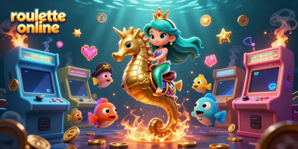 Experience thrilling roullete online with vibrant characters and dynamic casino elements in an underwater scene.