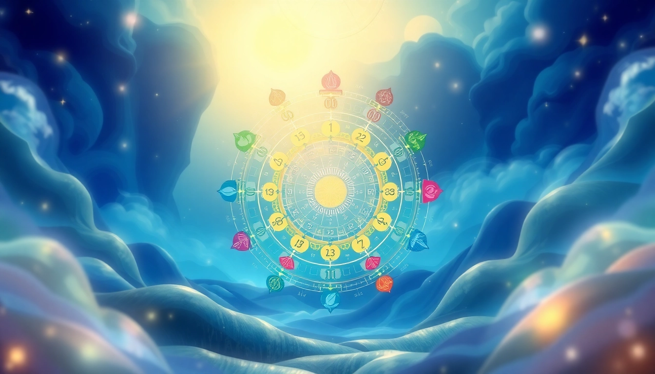 Understand the destiny matrix through an illustrative birth date chart surrounded by life path symbols.