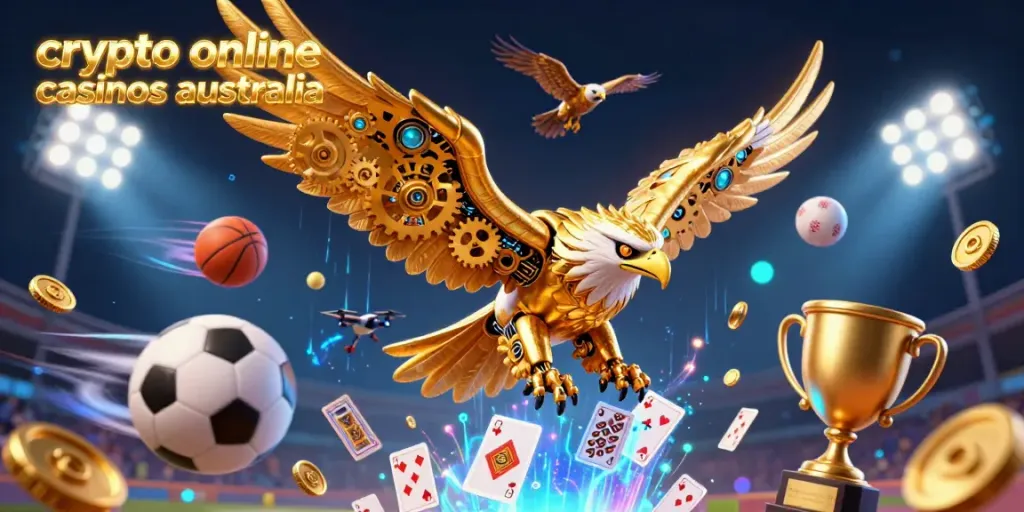 Experience the excitement of crypto online casinos Australia with a vibrant 3D illustration of dynamic casino elements.