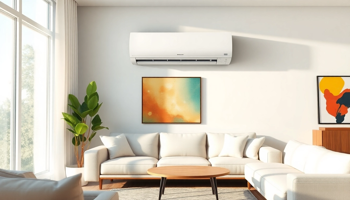 A sleek mini split ac unit cooling a stylish modern living room, enhancing comfort and decor.