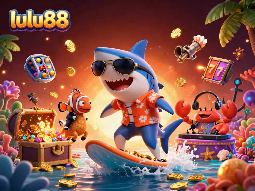 Experience thrilling gaming at lulu88 with vibrant underwater characters amidst a treasure wave.