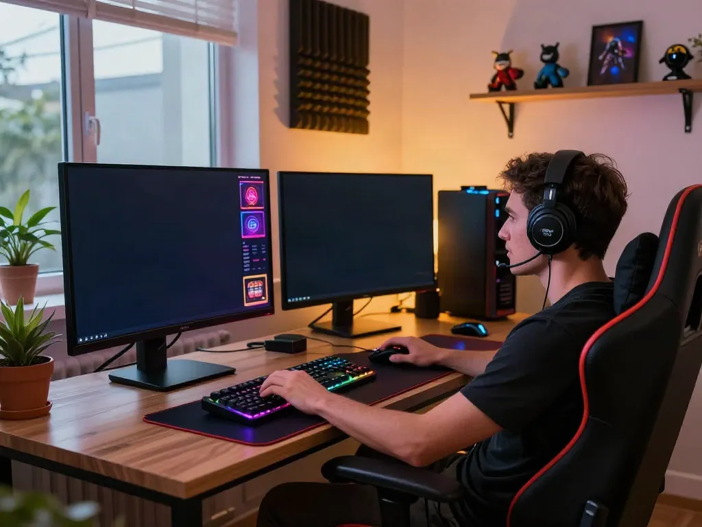 Online gaming setup showcasing ta88 casino games with vibrant screens.