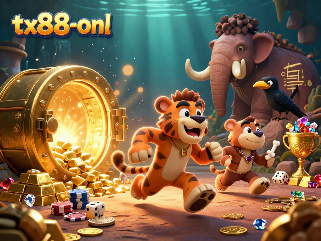Spin and win at tx88-onl's vibrant prehistoric casino with caveman and tiger duo!