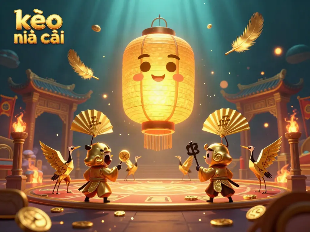 Bet on kèo nhà cái with golden lantern spirit and warriors lighting up the casino.