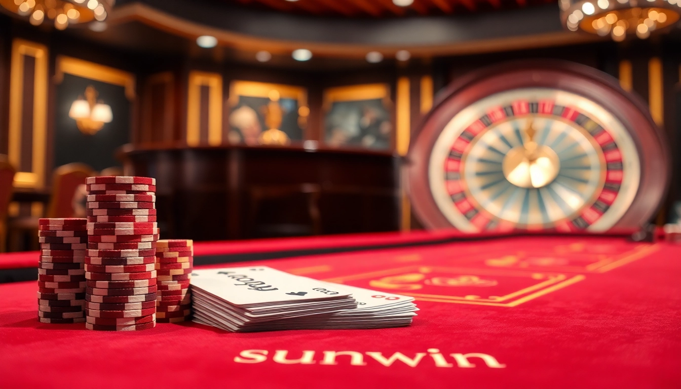 Engage in high-stakes poker action at a luxurious casino table featuring sunwin branding.