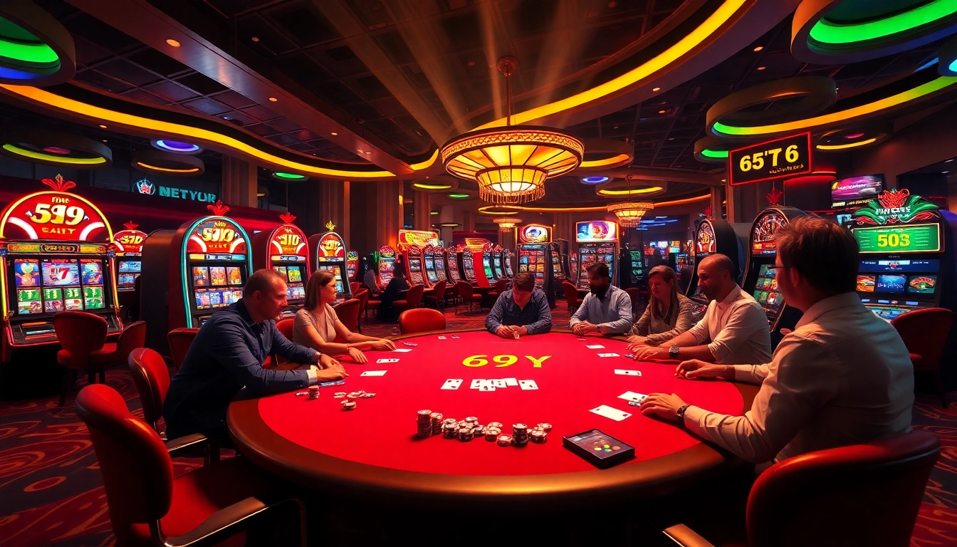 Experimente a emoção de vencer no pôquer com 69Y em um cassino de alto padrão.