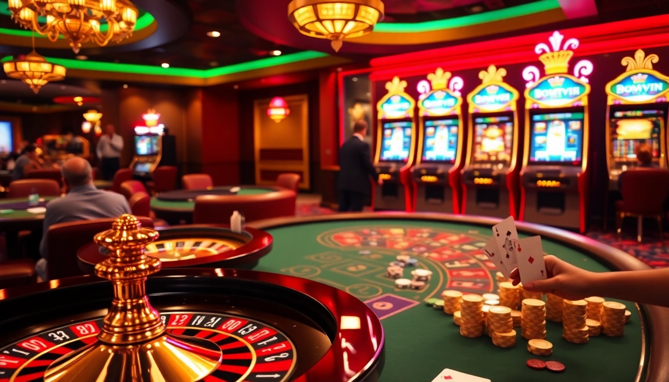 Experience thrilling gameplay with Bomwin's vibrant online casino interface set amidst luxurious gaming elements.