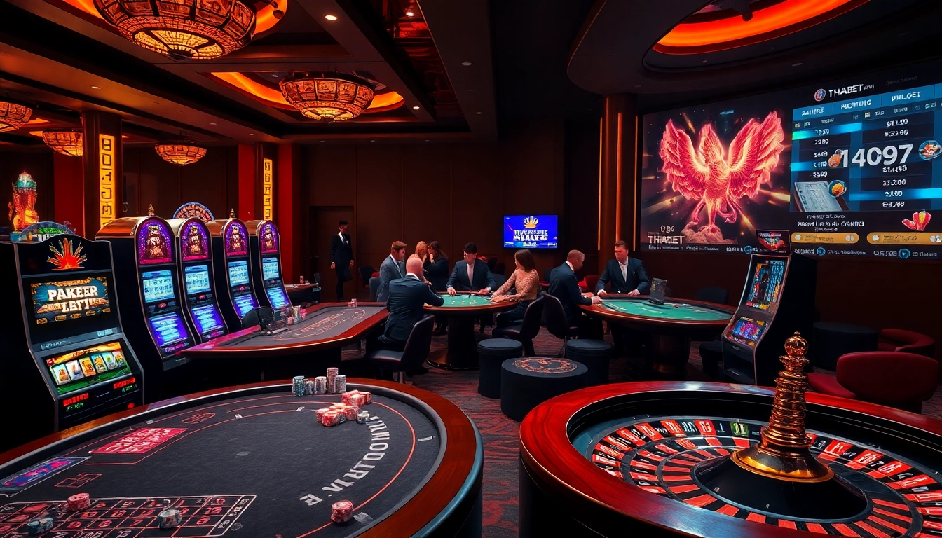 THABET players thrill at luxurious casino tables with poker chips and a vibrant gaming atmosphere.