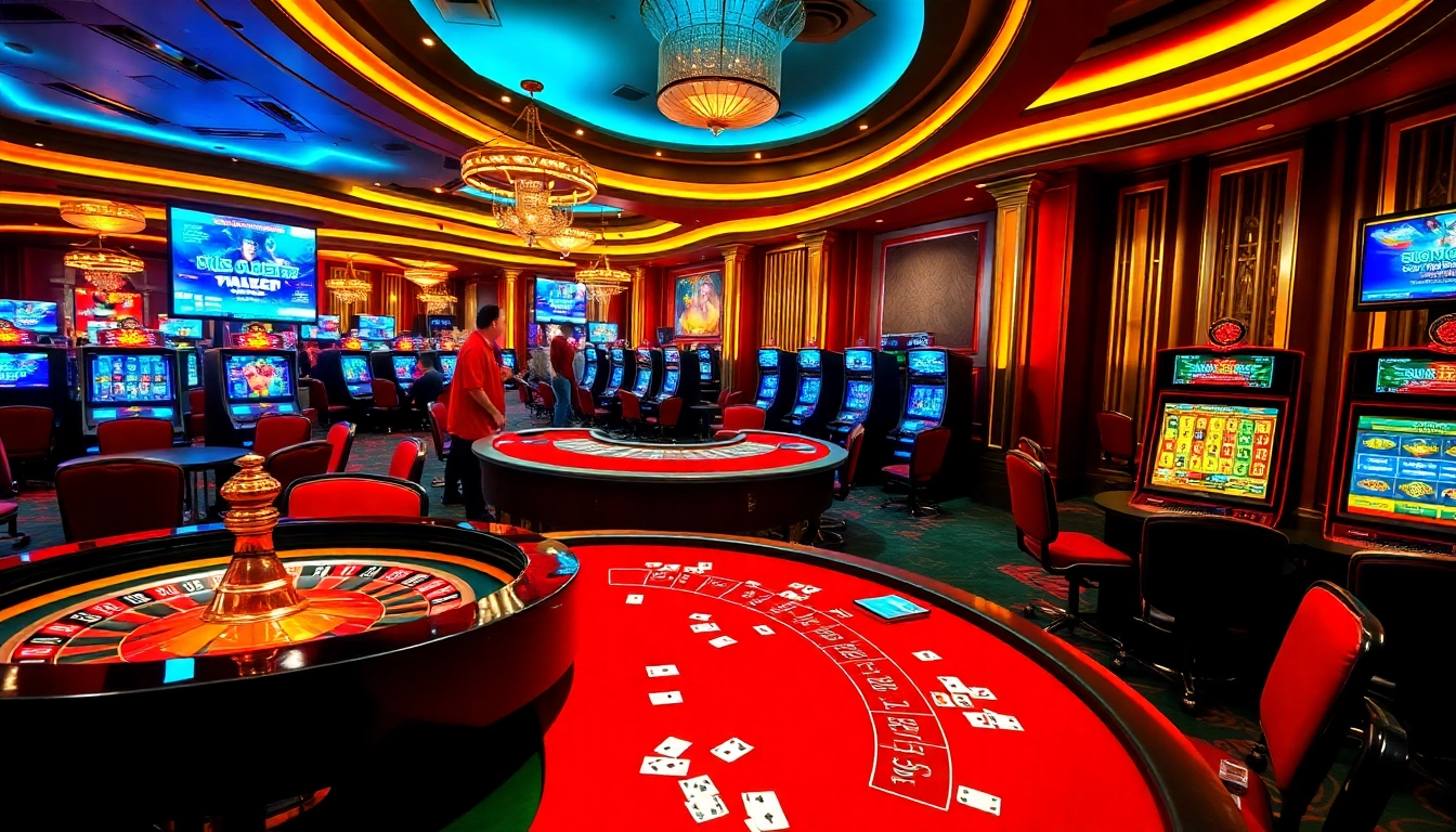 Engage with thrilling games at sun win casino, featuring vibrant poker tables and roulette.
