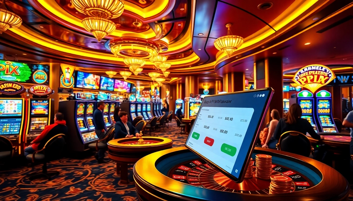 Benefícios da Retirada Imediata Pix no Cassino, apresentados em uma atmosfera de cassino vibrante