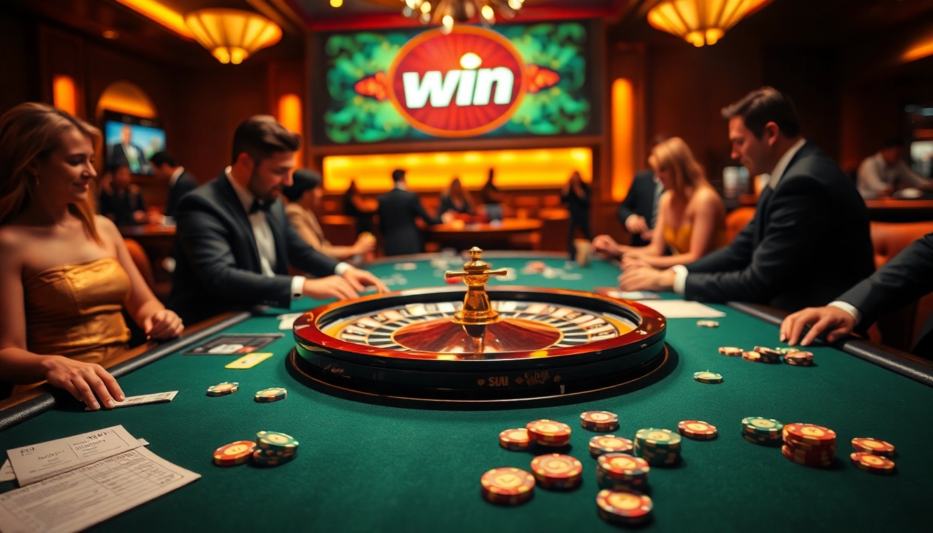 Players celebrating their wins at the Sun win casino table, showcasing a thrilling gaming atmosphere.