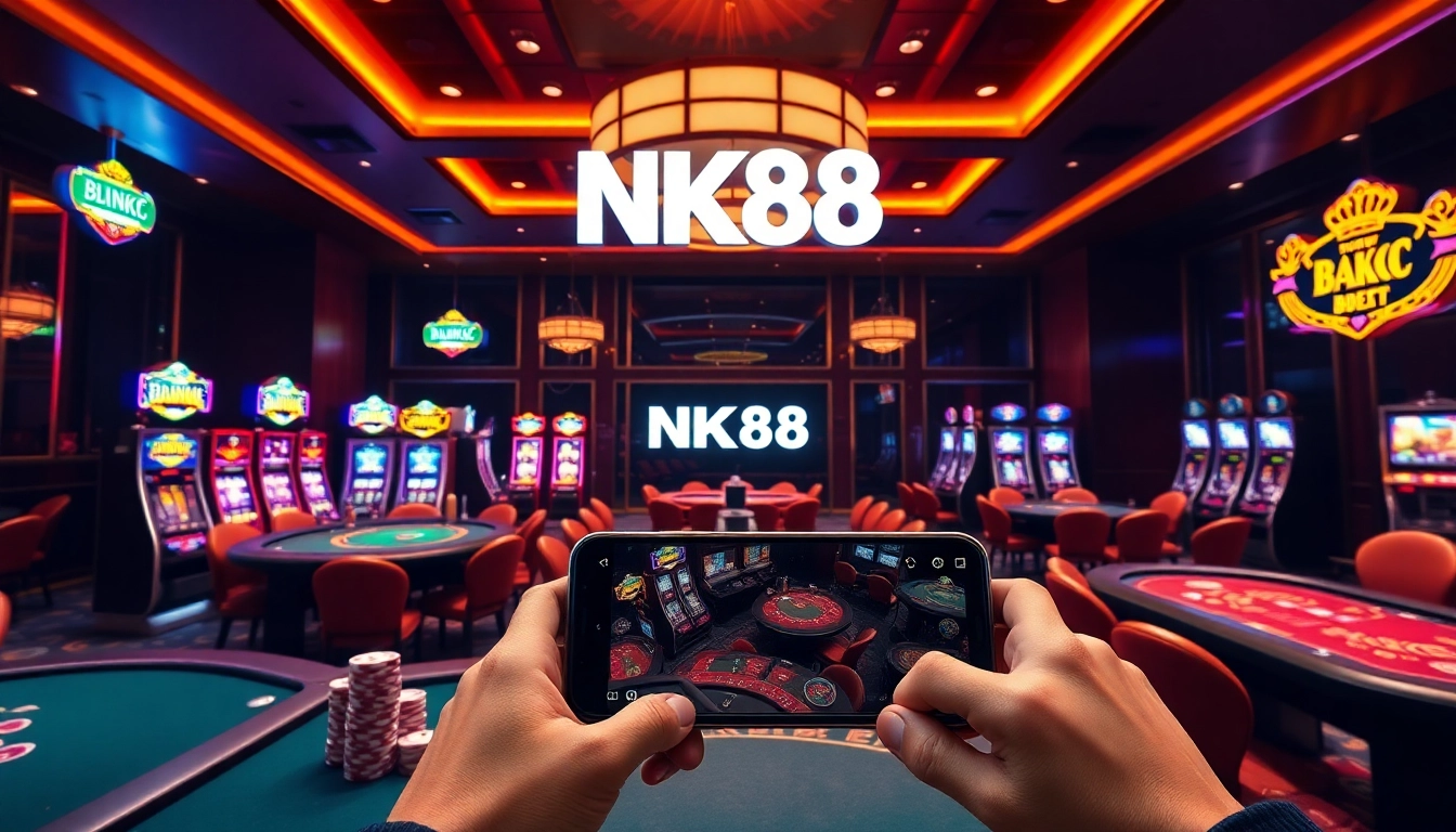 Gamblers enjoying a thrilling experience at NK88’s luxurious and dynamic casino environment.