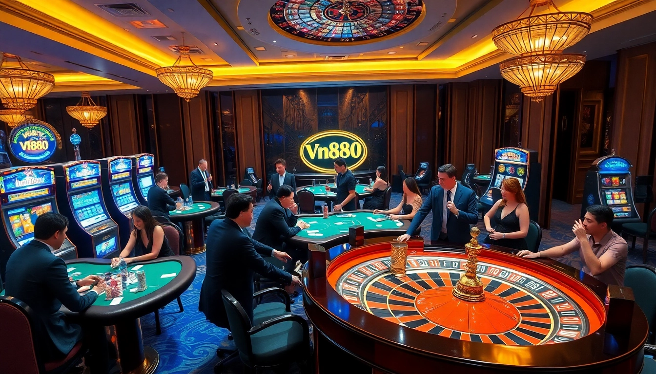 Experience the excitement at vn888 casino with vibrant tables and joyful players celebrating wins.