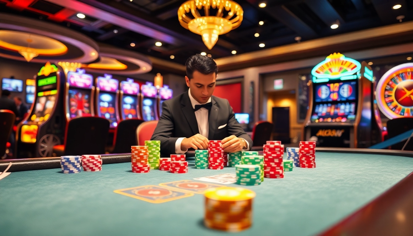 Jogadores participando de uma mesa de pôquer em uma atmosfera luxuosa de cassino, destacando a emoção do jogo aa888.