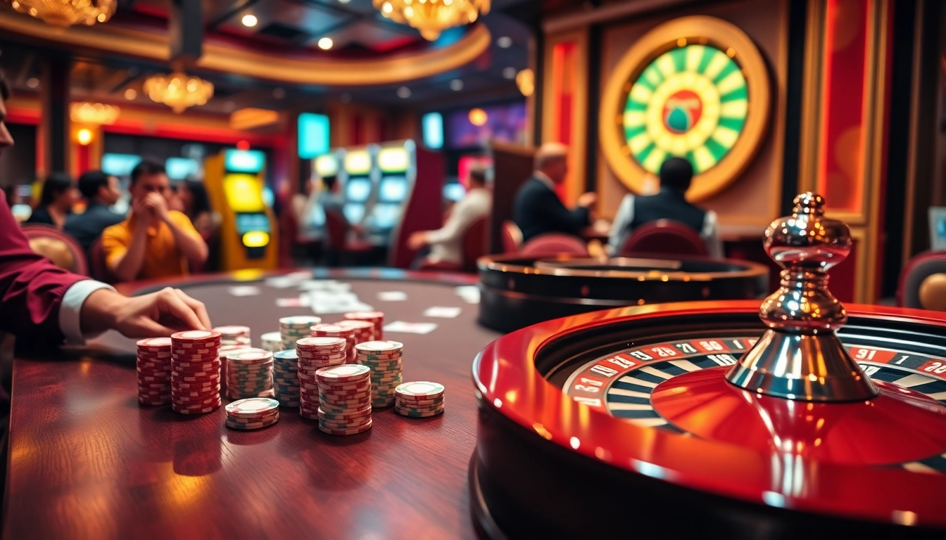 Experience the thrill of bongdanet in a vibrant casino setting with poker chips and cards.